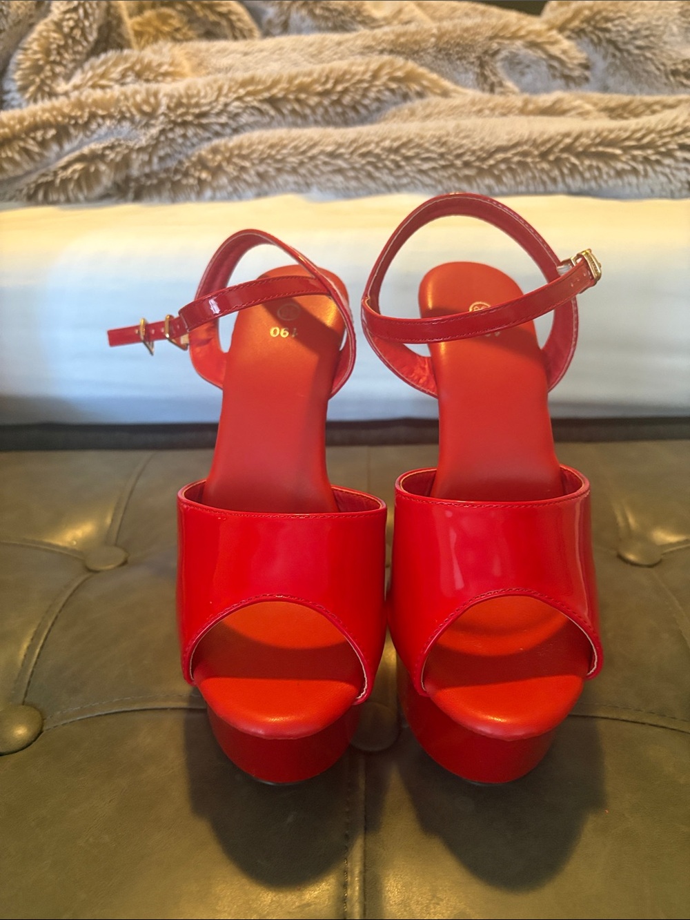 Patent Red Platform Sandals with Ankle Strap